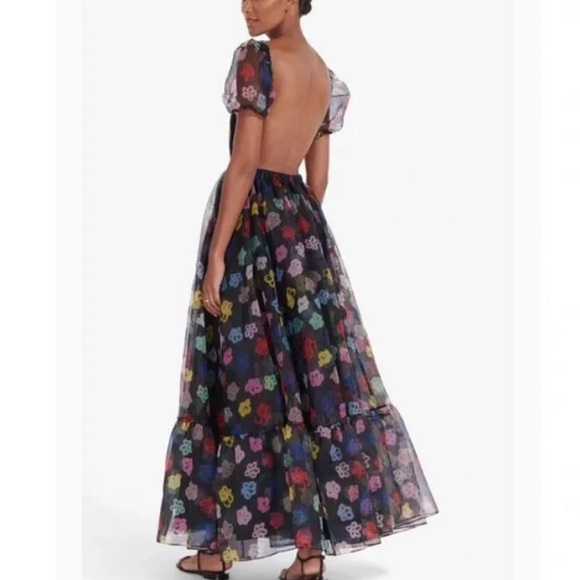STAUD Penelope Organza Maxi Dress In Rainbow Bloom Black 4 - Picture 3 of 14